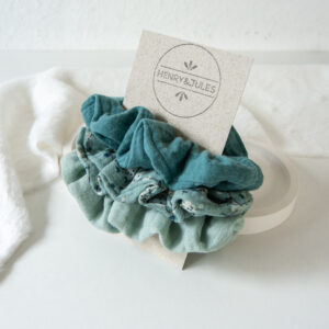 Musselin Scrunchie Set – Blaue Blumen