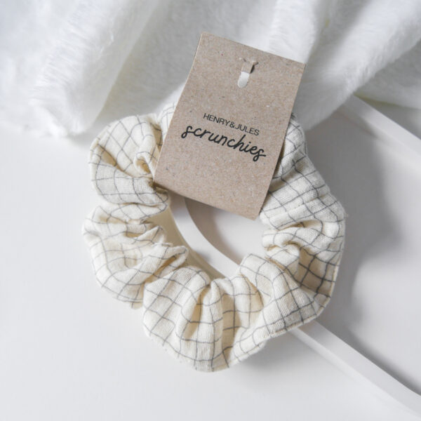 Musselin Scrunchie - Grid Grau
