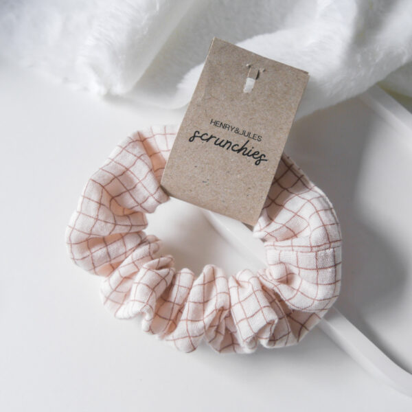 Musselin Scrunchie - Grid Rosa