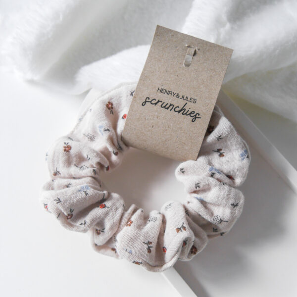 Musselin Scrunchie - Mini Blumen Beige